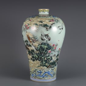 ENAMEL COLOR LONGEVITY MAP INSCRIPTION POEM PLUM BOTTLE