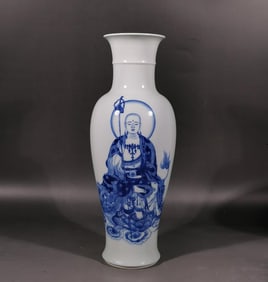 BLUE AND WHITE JIZO KING BODHISATTVA GUANYIN BOTTLE