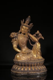 COPPER GILT THINKING GUANYIN SEATED FIGURE