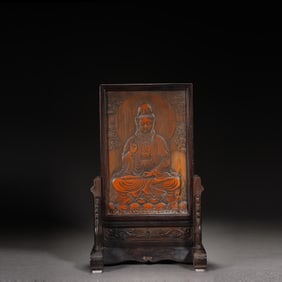 BAMBOO CARVED GUANYIN SCREEN