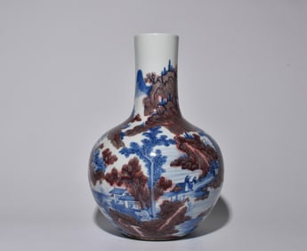 BLUE AND WHITE UNDERGLAZE RED CELESTIAL GLOBE VASE