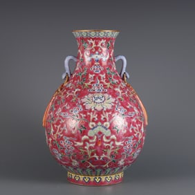 ROUGE RED GROUND PASTEL PASSION LOTUS PATTERN RUYI PIPA HONOR