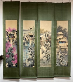 HAND PAINTING LANDSCAPES SCROLLS SET WITH MARK OF WU GUANZHONG