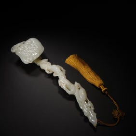 WHITE JADE CARVED GANODERMA LUCIDUM RUYI