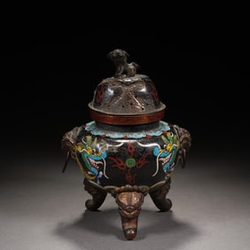 ENAMEL THREE-LEGGED RING EAR INCENSE BURNER