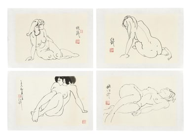 QIAN SHAOWU: FOUR INK ON PAPER SKETCHES