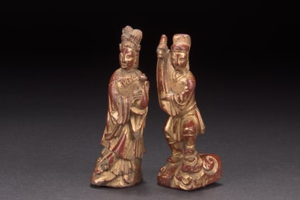 TWO CHINESE GILT WOOD CARVED FIGURES