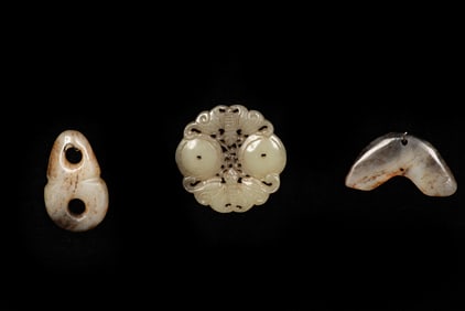 GROUP OF THREE JADE CARVED ORNAMENTS
