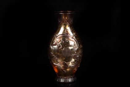 GLASS CARVED 'MYTHICAL BEASTS' BOTTLE VASE