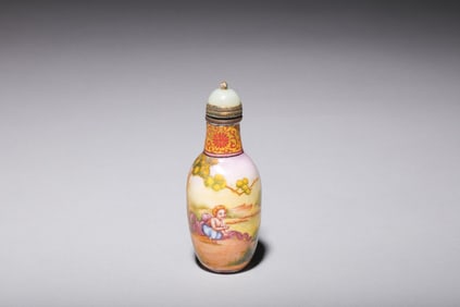 CLOISONNE ENAMELED 'WESTERNERS' SNUFF BOTTLE