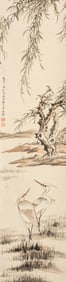 WANG YAOQING: INK AND COLOR ON PAPER PAINTING 'CRANES'