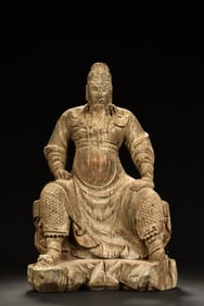 WOOD CARVED GUAN YU SEATED FIGURE
