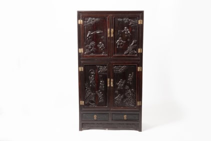 HONGMU WOOD CARVED FOUR-PANEL CABINET