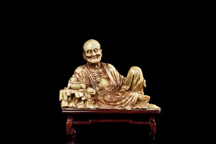 SHOUSHAN SOAPSTONE CARVED 'BODHIDHARMA' FIGURE