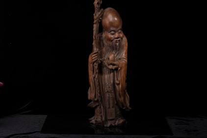 WOOD CARVED 'SHOU STAR' STANDING FIGURE