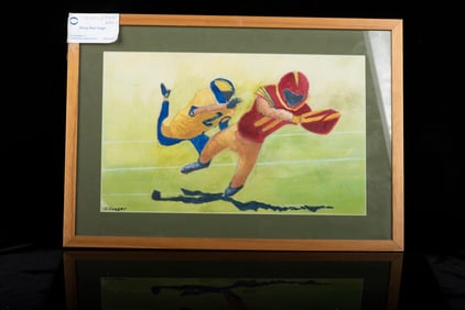 USC/UCLA FOOTBALL PLAYER, WATERCOLOR ON PAPER BY SHIRLEY CONGR