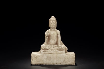STONE CARVED SEATED GUANYIN FIGURE