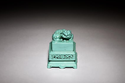 TURQUOISE GLAZED SEAL STAMP AND STAND