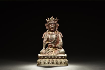 BRONZE CASE SEATED GUANYIN FIGURE