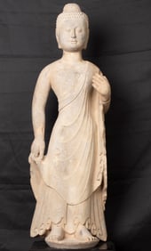 NORTHERN QI LIMESTONE STANDING BUDDHA