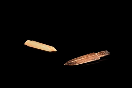 TWO JADE CARVED SPEAR TIP ORNAMENTS