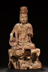 WOOD CARVED GUANYIN FIGURE