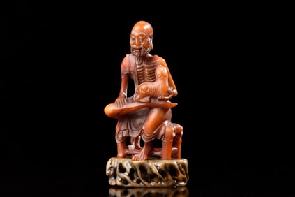 SHOUSHAN SOAPSTONE CARVED ARHAT FIGURE