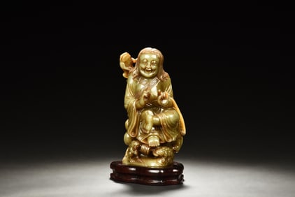 JADE CARVED 'LIU HAI AND TOAD' FIGURE