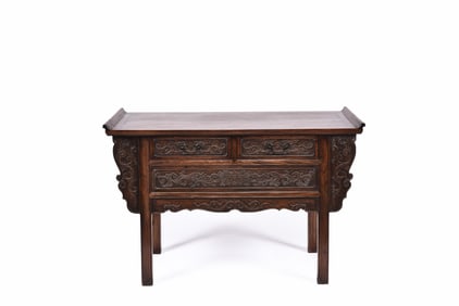 HARDWOOD CARVED TABLE WITH DRAWERS