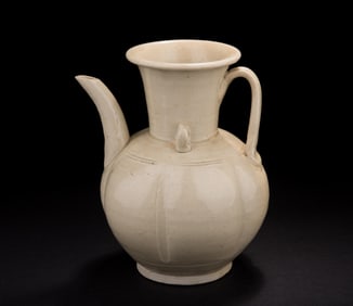 WHITE GLAZED LOBATED EWER