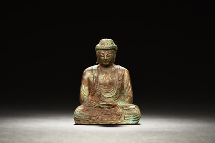 BRONZE CAST SEATED SHAKYAMUNI FIGURE