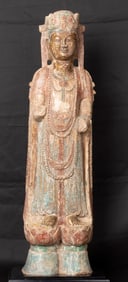 A PAINTED LIMESTONE FIGURE OF A STANDING BODHISATTVA, NORTHERN QI DYNASTY
