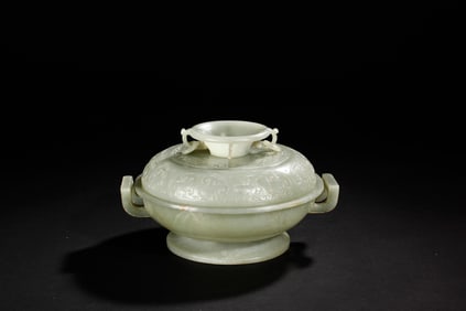 A CELADON JADE CARVED CENSER