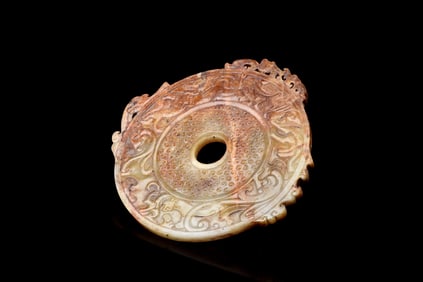 JADE CARVED 'CHILONG' DISC, BI
