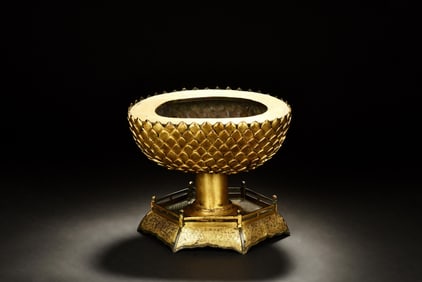GILT BRONZE CAST ?LOTUS? PEDESTAL