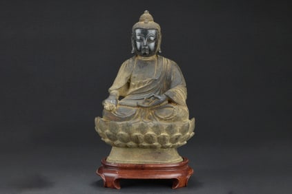 BRONZE SEATED SHAKYAMUNI FIGURE