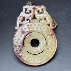 EXQUISITE HETIAN JADE DOUBLE RING JADE BI CARVING EXQUISITE PACKAGE PULP MELLOW QIN COLOR BEAUTIFUL