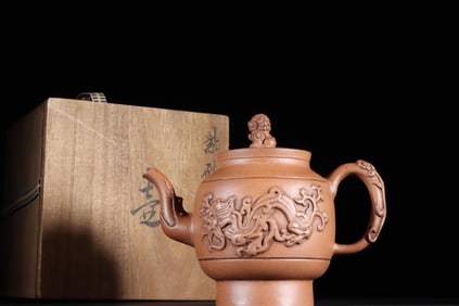 THE BEAST BUTTON ZISHA TEAPOT WITH MARK OF FLOWER PATTERN QING DYNASTY