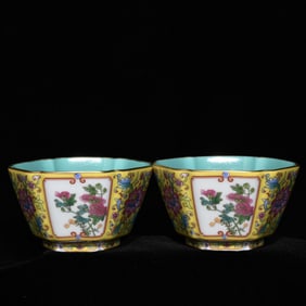 KANGXI ENAMEL COLOR GILT GOLD FLOWER GRAIN HEXAGONAL CUP