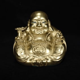 QING KANGXI IMPERIAL GILT BUDDHA PORCELAIN SCULPTURE