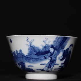 QING DYNASTY KANGXI BLUE AND WHITE CHARACTER CUP