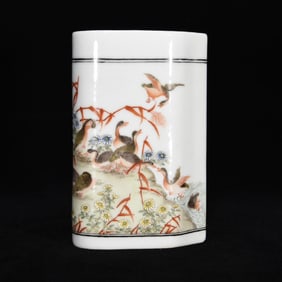 QING KANGXI SHEN DE TANG STYLE PASTEL REED WILD GOOSE GRAIN PEN TUBE