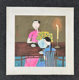 LIN FENGMIAN HAND PAINTING FIGURE PICTURE MOUNTED PAPER