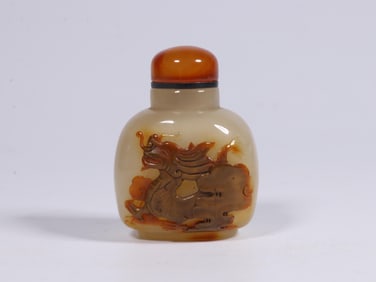 OLD COLLECTION?AGATE DRAGON PATTERN SNUFF BOTTLE