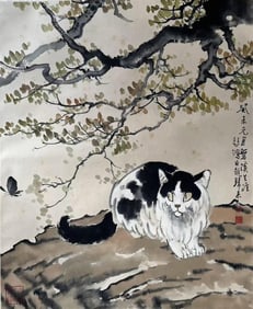 XU BEIHONG: INK AND COLOR ON PAPER PAINTING 'CAT'