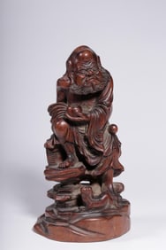 QING DYNASTY BOXWOOD BODHIDHARMA STATUE