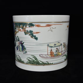 QING KANGXI PASTEL BLUE AND WHITE CHARACTERS INSCRIPTION "AFTER CHIBI FU" GRAIN PEN BUCKET