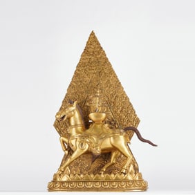 QING DYNASTY COPPER GILT AUSPICIOUS INSTRUMENT