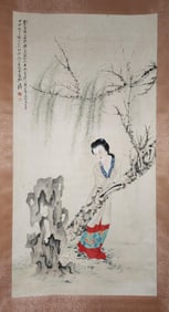 ZHANG DAQIAN HAND PAINTING LADY FIGURE SCROLL