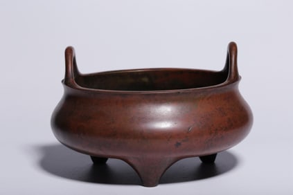 QING DYNASTY "YUTANG QINGWAN" STYLE COPPER SPRINKLED GOLD BRIDGE EAR FURNACE